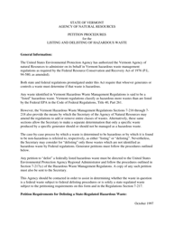 Document preview: Petition Procedures for the Listing and Delisting of Hazardous Waste - Vermont
