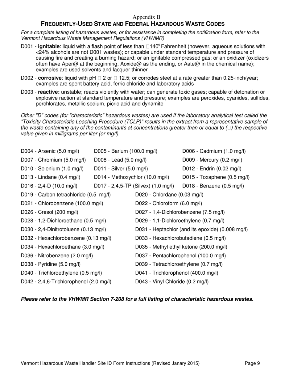 Download Instructions for Vt Hazardous Waste Handler Site Id Form PDF