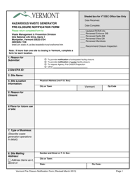 Document preview: Hazardous Waste Generator Pre-closure Notification Form - Vermont