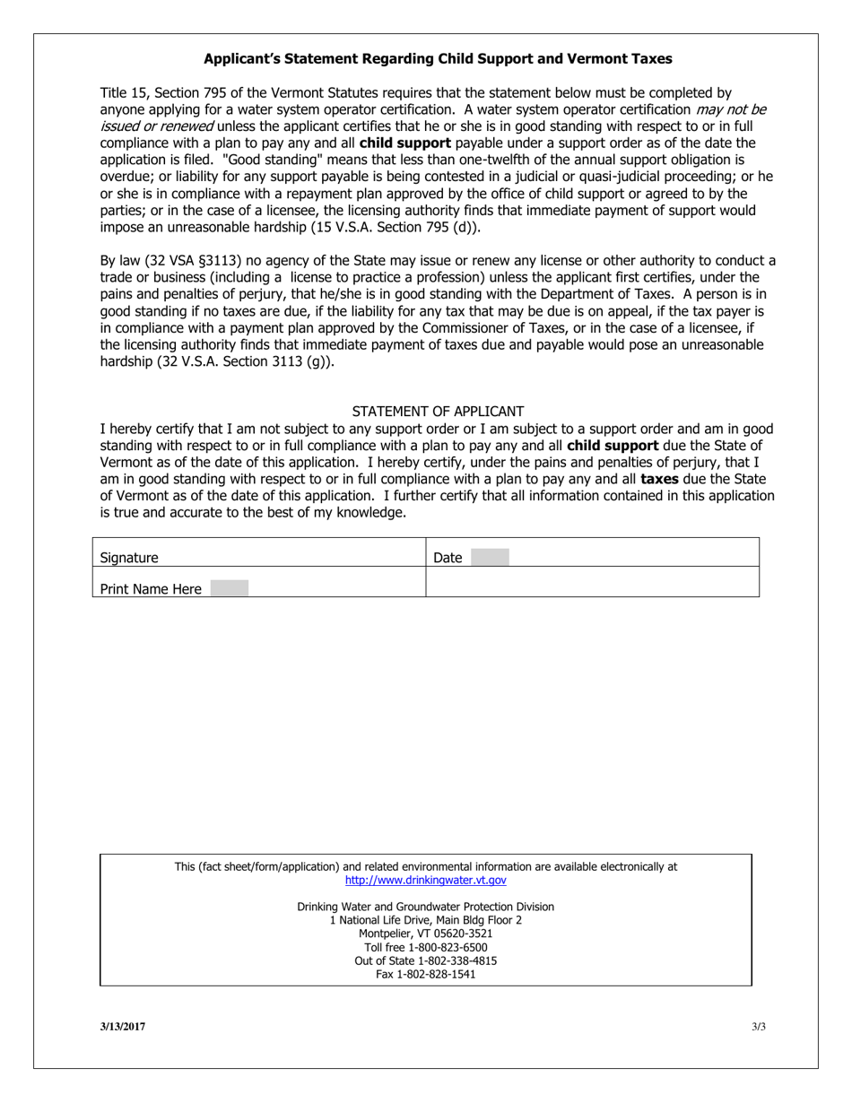 Certified Operator Application (Class 2, 3, 4  D) - Vermont, Page 3