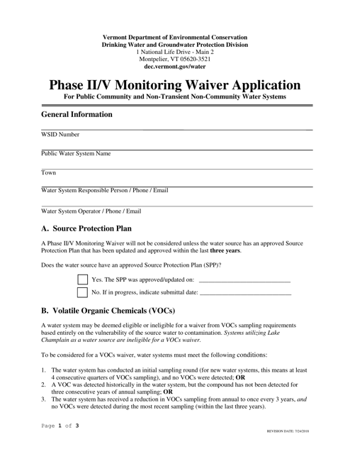Phase II/V Monitoring Waiver Application Form - Vermont