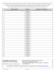 Lead and Copper Rule Sampling Plan Form - Vermont, Page 2