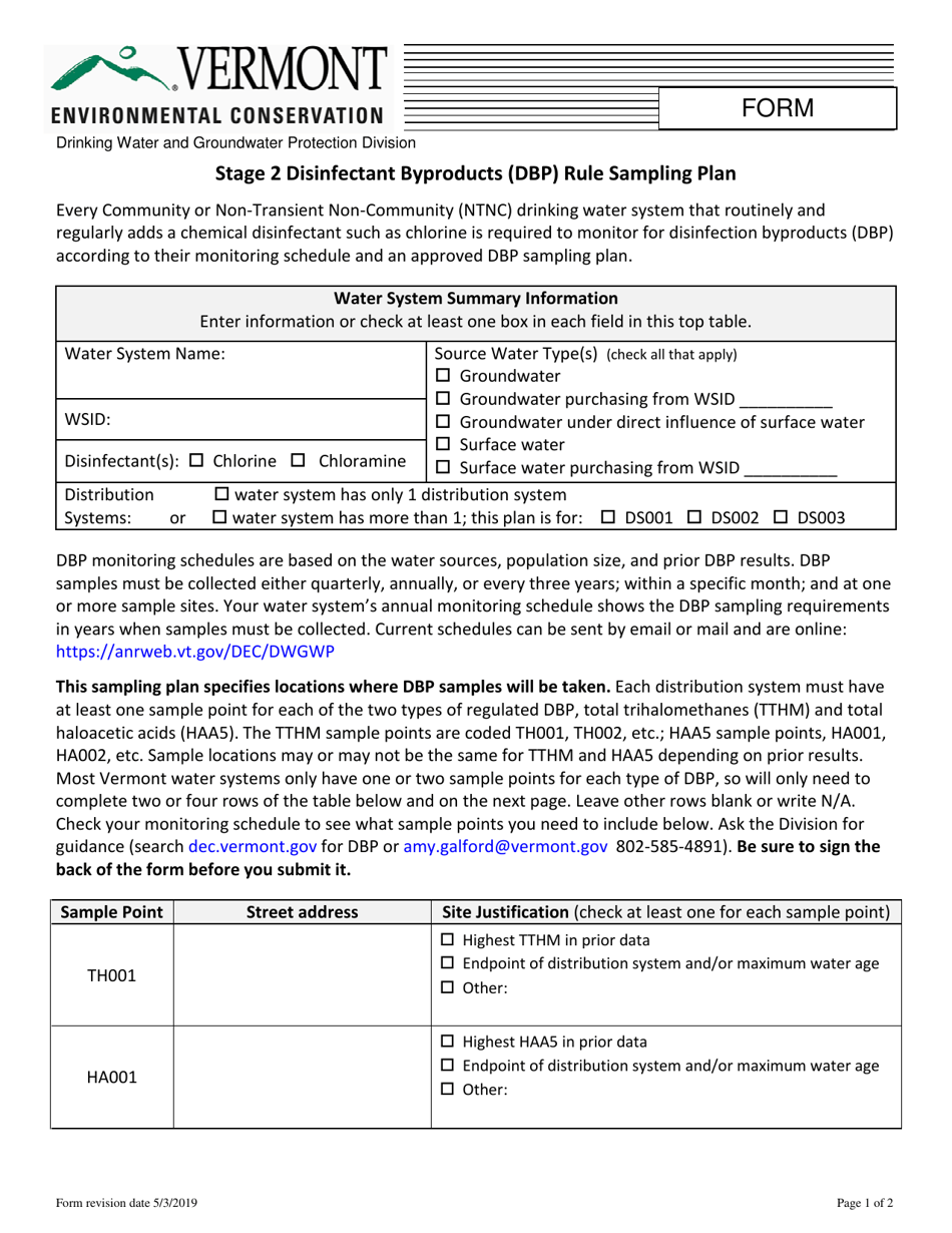 Stage 2 Disinfectant Byproducts (Dbp) Rule Sampling Plan - Vermont, Page 1