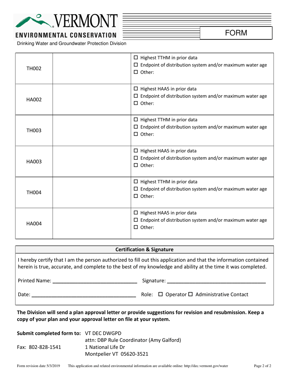 Stage 2 Disinfectant Byproducts (Dbp) Rule Sampling Plan - Vermont, Page 2