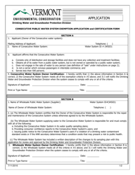 Document preview: Consecutive Public Water System Exemption Application and Certification Form - Vermont