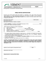 Public Notice Certification Form - Vermont