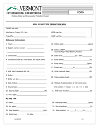 Well Id Sheet for Production Well - Vermont
