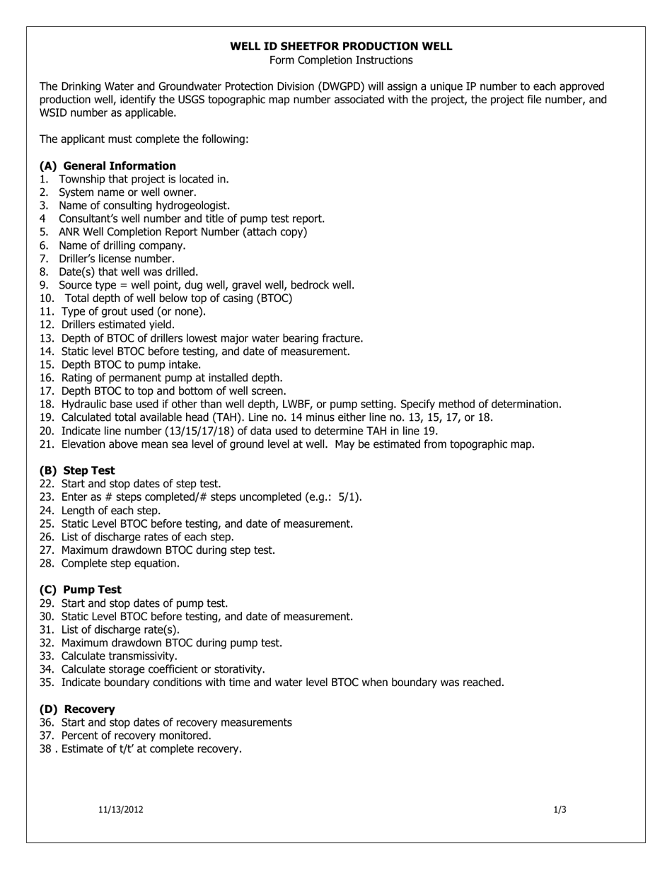 Well Id Sheet for Production Well - Vermont, Page 3