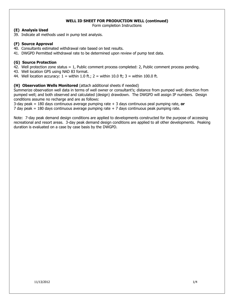 Well Id Sheet for Production Well - Vermont, Page 4