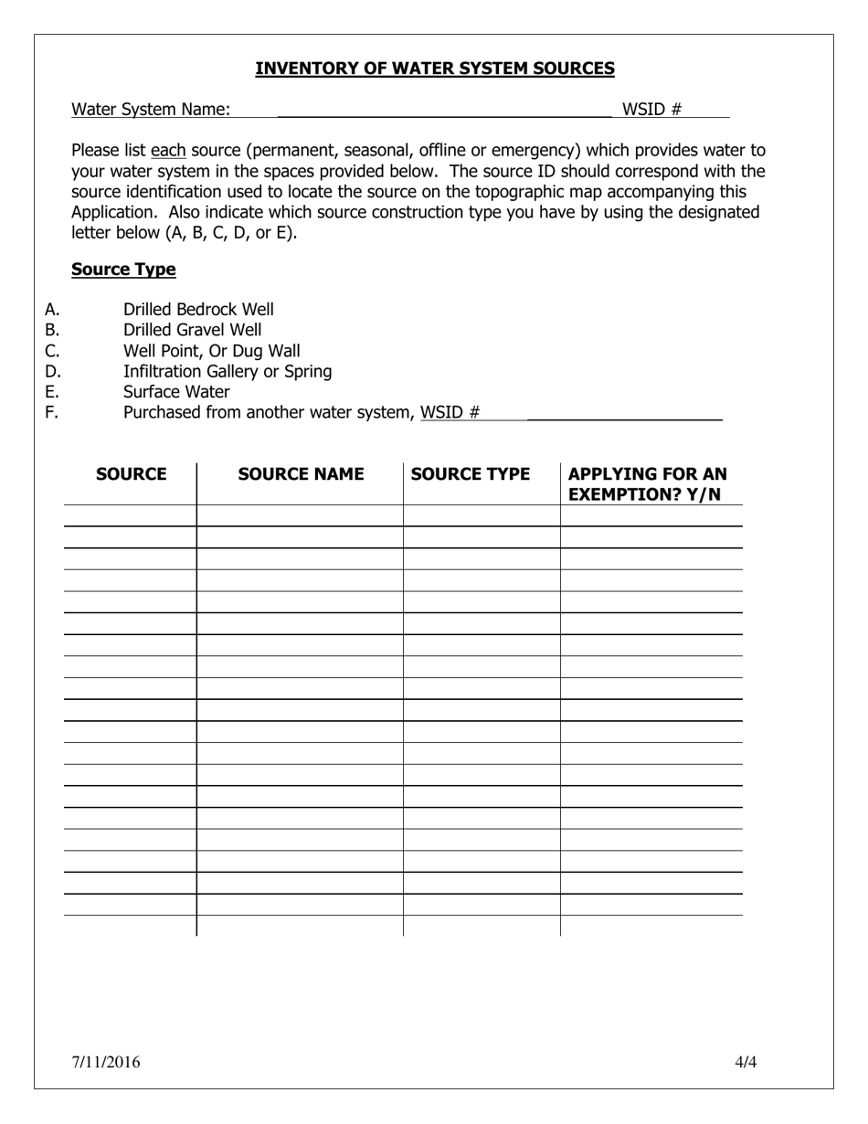 Groundwater Under the Direct Influence of Surface Water Exemption Application Form - Vermont, Page 4