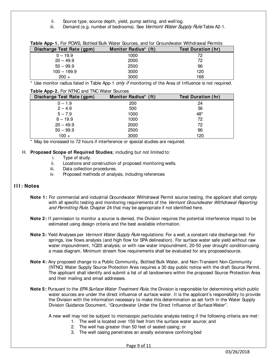 Public Source Water Permit Application Form - Vermont, Page 10