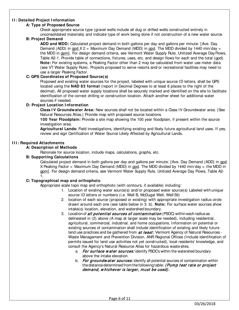 Public Source Water Permit Application Form - Vermont, Page 6