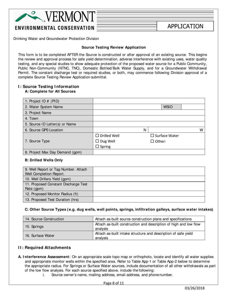 Public Source Water Permit Application Form - Vermont, Page 9