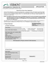 Document preview: Public Source Water Permit Application Form - Vermont