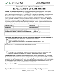 Explanation of Late Filing - Employee Travel &amp; Expense Reimbursement - Vermont