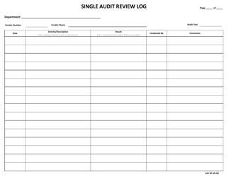 Form AAF-B5-M-001 &quot;Single Audit Review Log&quot; - Vermont