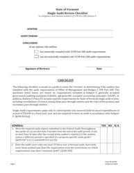 Form B5-M-004 Single Audit Review Checklist - Vermont