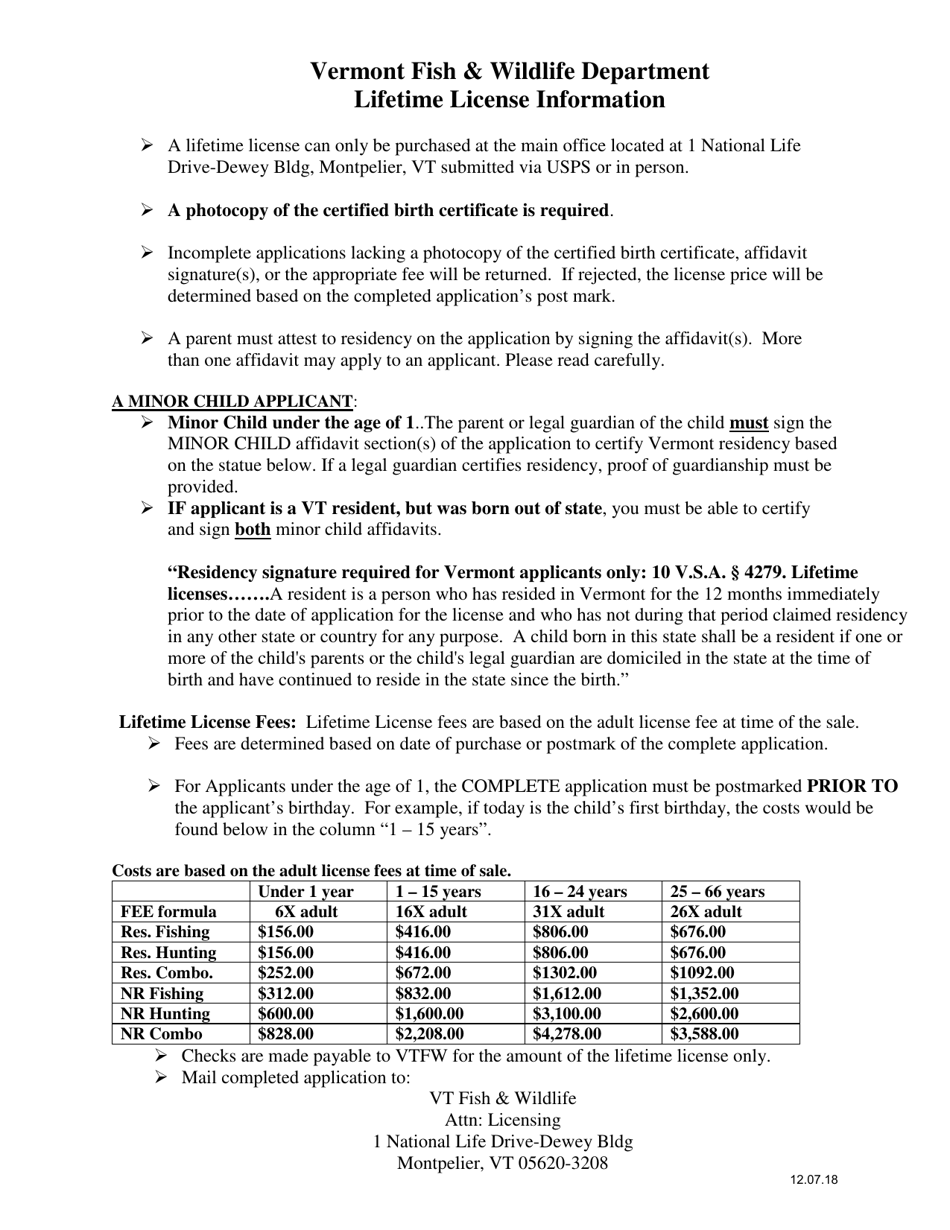 Vermont Lifetime License Application Form Fill Out, Sign Online and