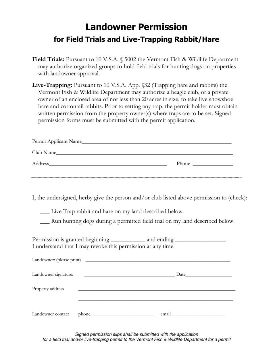Application for a Field Trial Permit - Vermont, Page 3