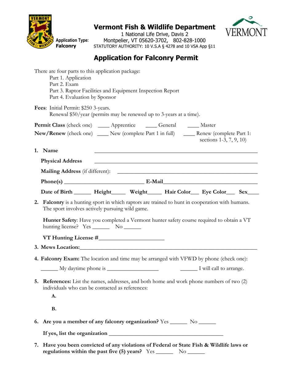 Vermont Application for Falconry Permit Fill Out, Sign Online and