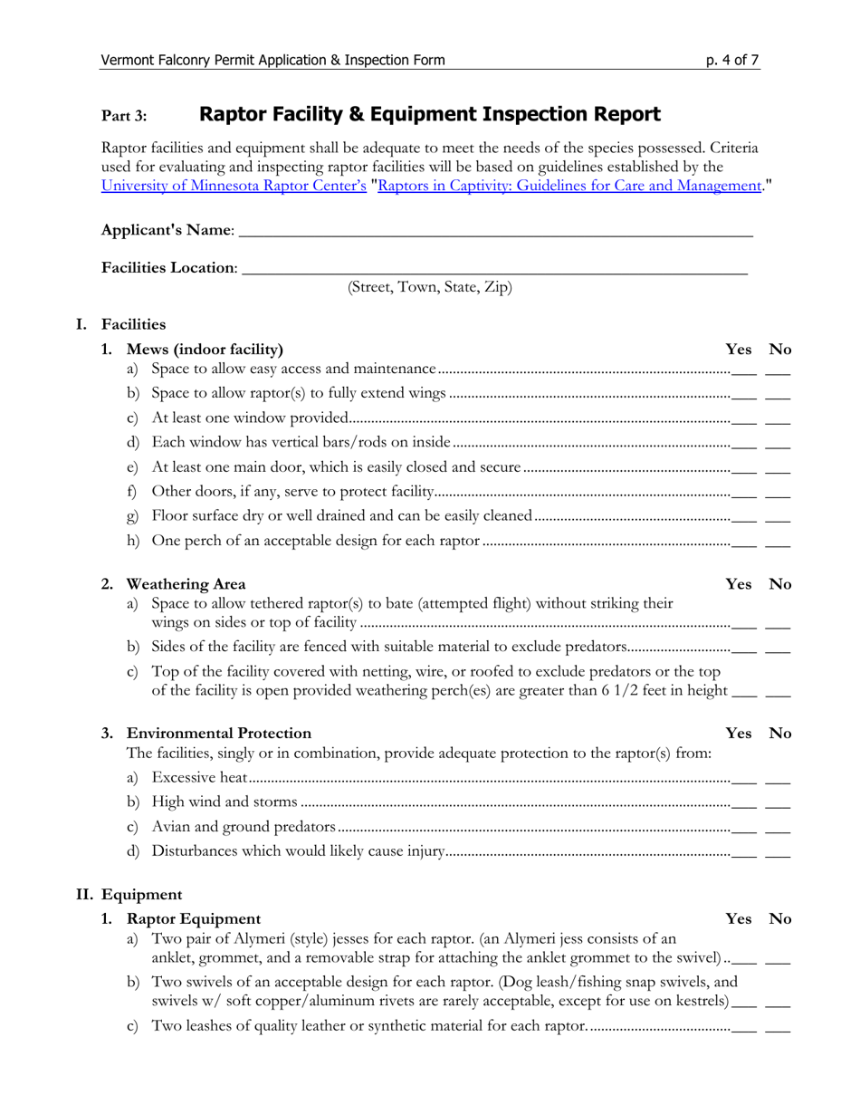 Application for Falconry Permit - Vermont, Page 4