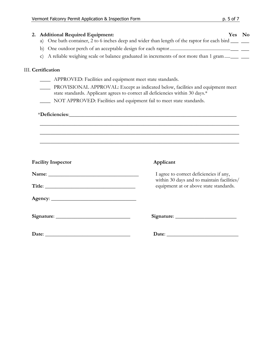 Application for Falconry Permit - Vermont, Page 5