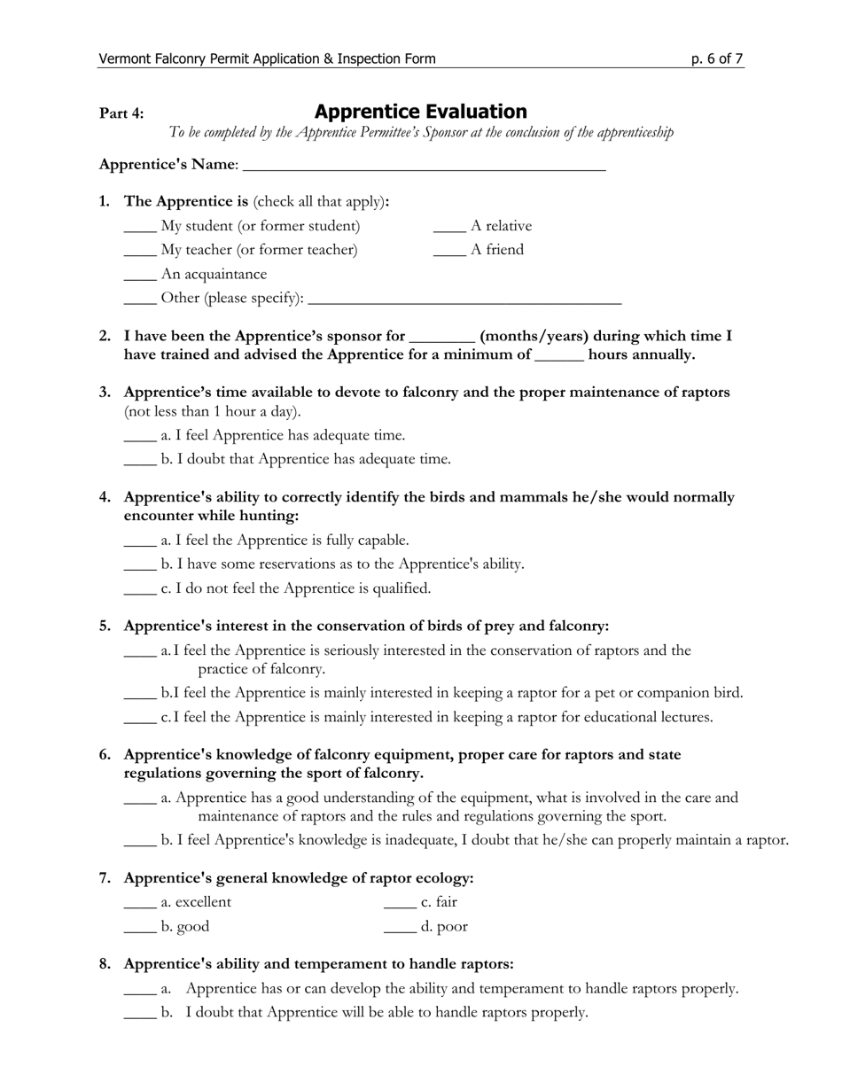 Application for Falconry Permit - Vermont, Page 6