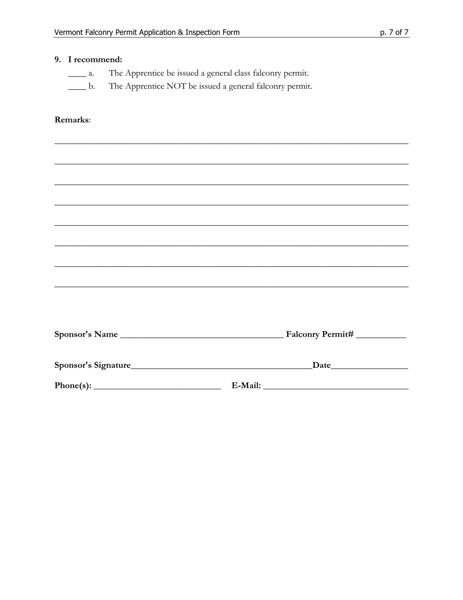 Application for Falconry Permit - Vermont, Page 7