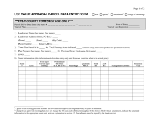Document preview: Use Value Appraisal Parcel Data Entry Form - Vermont