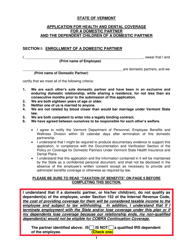 Application for Health and Dental Coverage for a Domestic Partner and the Dependent Children of a Domestic Partner - Vermont, Page 2