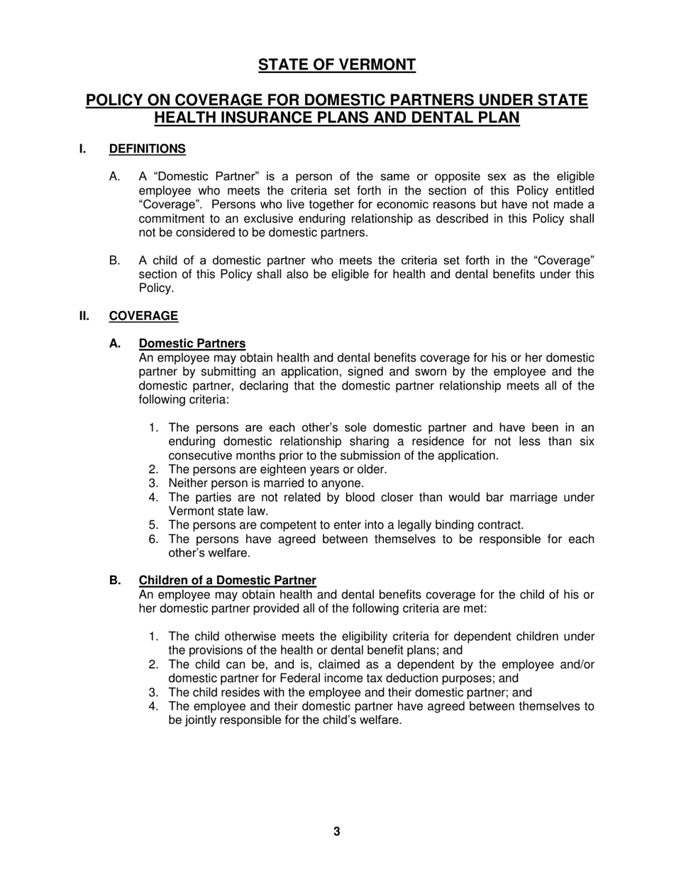 Application for Health and Dental Coverage for a Domestic Partner and the Dependent Children of a Domestic Partner - Vermont, Page 4