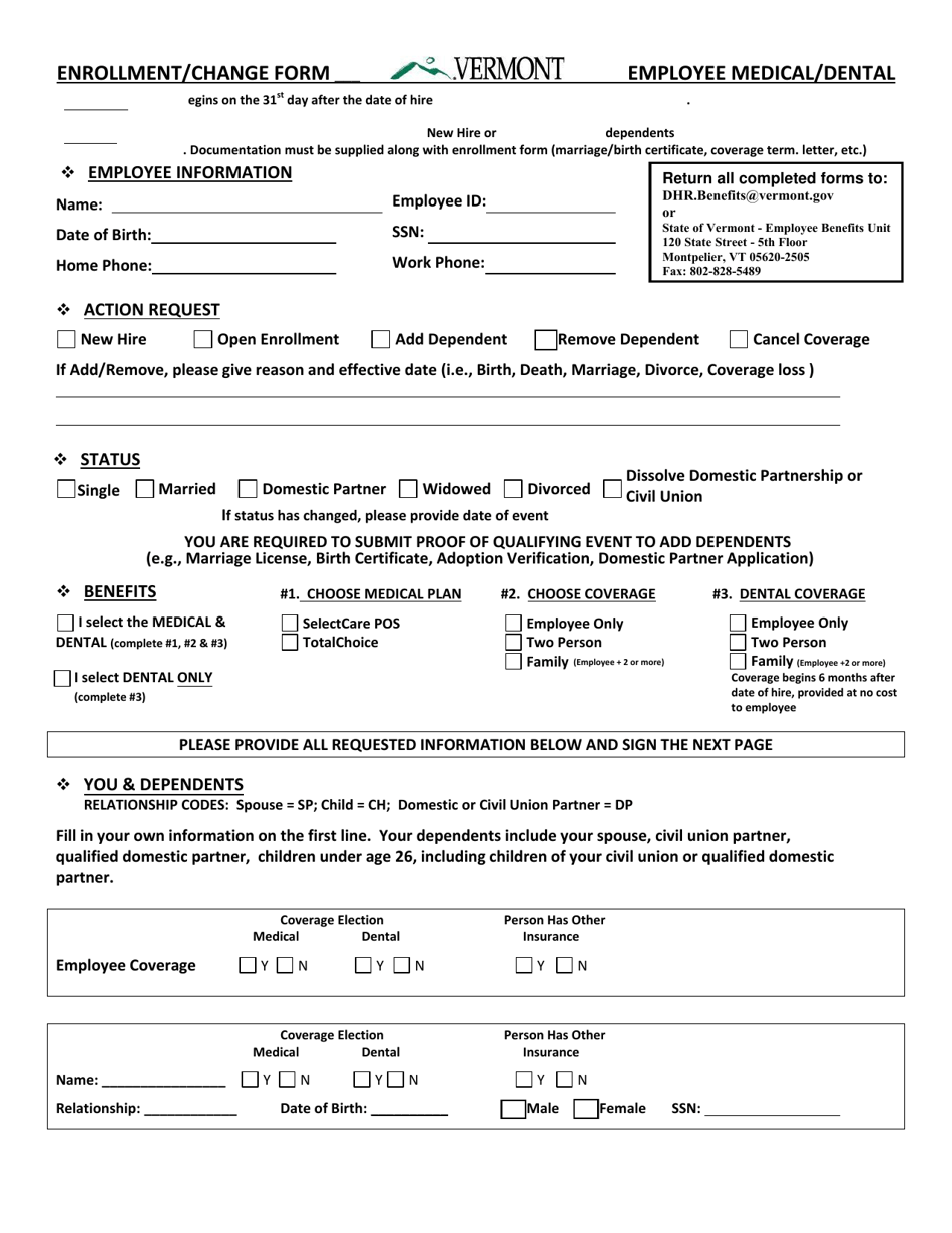 Application for Health and Dental Coverage for a Domestic Partner and the Dependent Children of a Domestic Partner - Vermont, Page 7