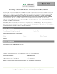 Consulting, Customized Facilitation and Training Services Request Form - Vermont