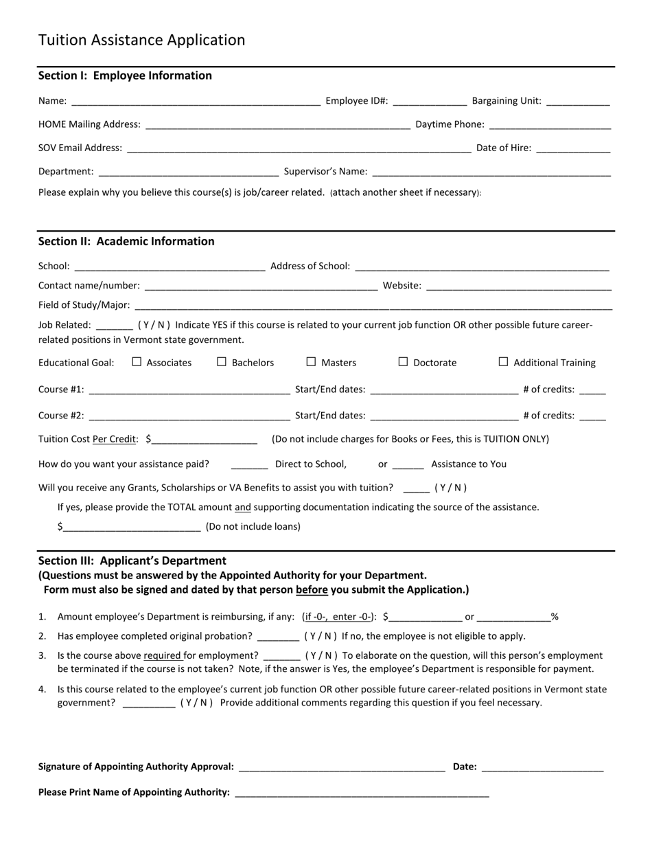 Vermont Tuition Assistance Application Form - Fill Out, Sign Online and ...