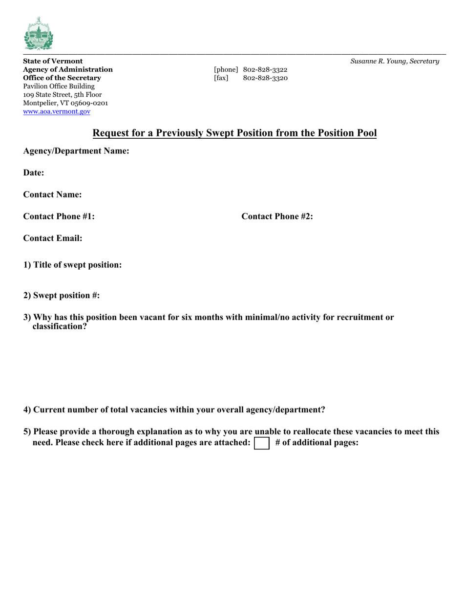 Request for a Previously Swept Position From the Position Pool - Vermont, Page 1