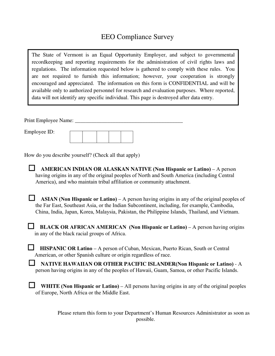Vermont EEO Compliance Survey - Fill Out, Sign Online and Download PDF ...