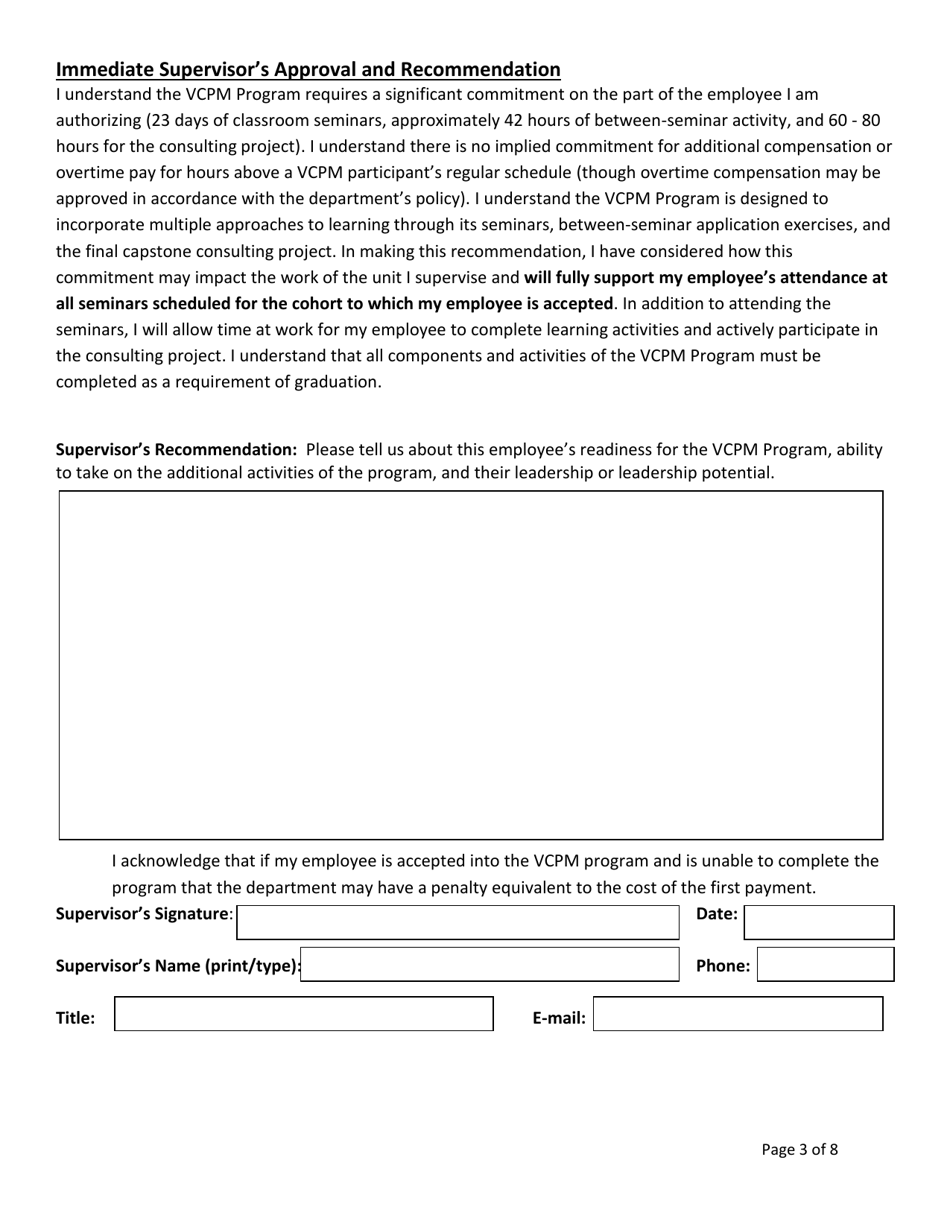 Vermont Certified Public Manager Program Application Form - Vermont, Page 3