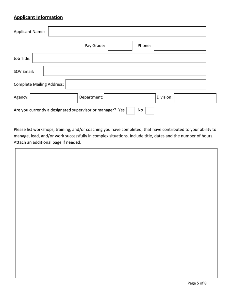 Vermont Certified Public Manager Program Application Form - Vermont, Page 5