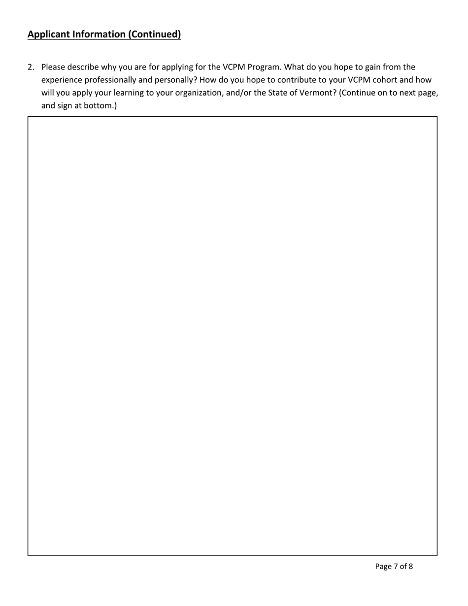 Vermont Certified Public Manager Program Application Form - Vermont, Page 7