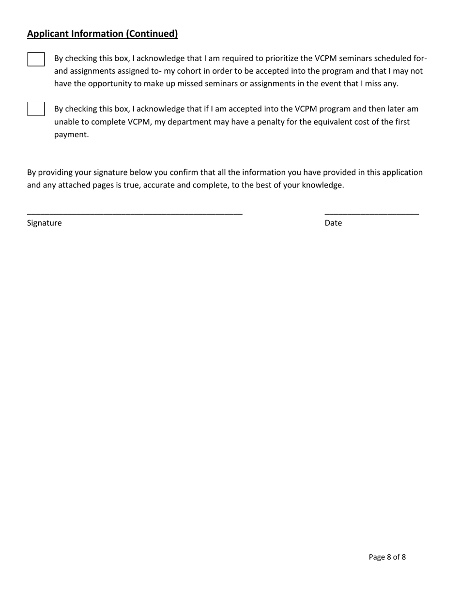 Vermont Certified Public Manager Program Application Form - Vermont, Page 8