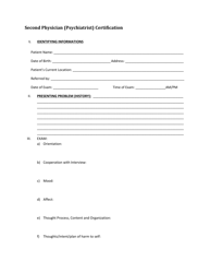 Document preview: Second Physician (Psychiatrist) Certification Form - Vermont