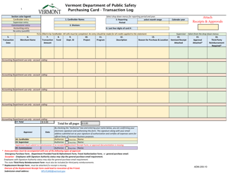 Document preview: Form ADM-200-10 Purchasing Card - Transaction Log - Vermont