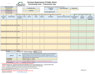 Form ADM-200-10 Purchasing Card - Transaction Log - Vermont, Page 3