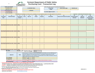 Form ADM-200-10 Purchasing Card - Transaction Log - Vermont, Page 5