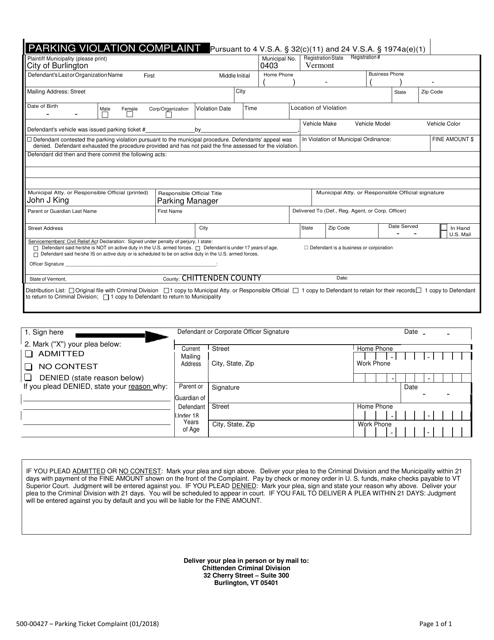 Form 500-00427  Printable Pdf