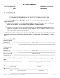 Document preview: Form 700-00127 Statement of Disclosure of Identifying Information - Vermont