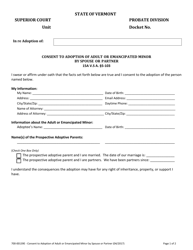 Document preview: Form 700-00139E Consent to Adoption of Adult or Emancipated Minor by Spouse or Partner - Vermont