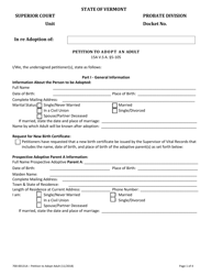 Document preview: Form 700-00131A Petition to Adopt an Adult - Vermont