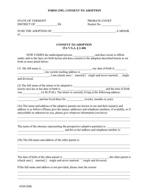 Form PC139G Consent to Adoption - Vermont