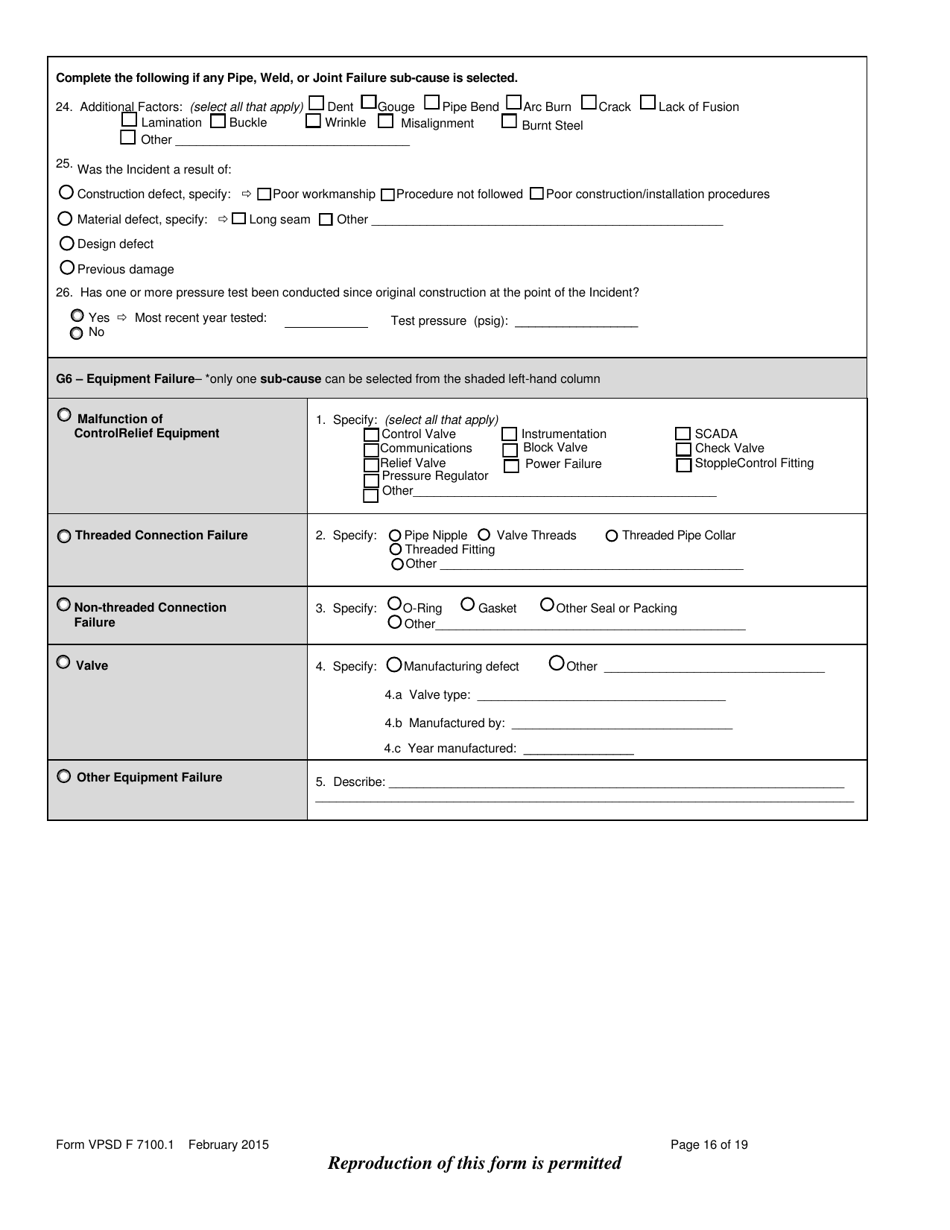 Form VPSD F7100.1 Incident Report - Gas Distribution System - Vermont, Page 15